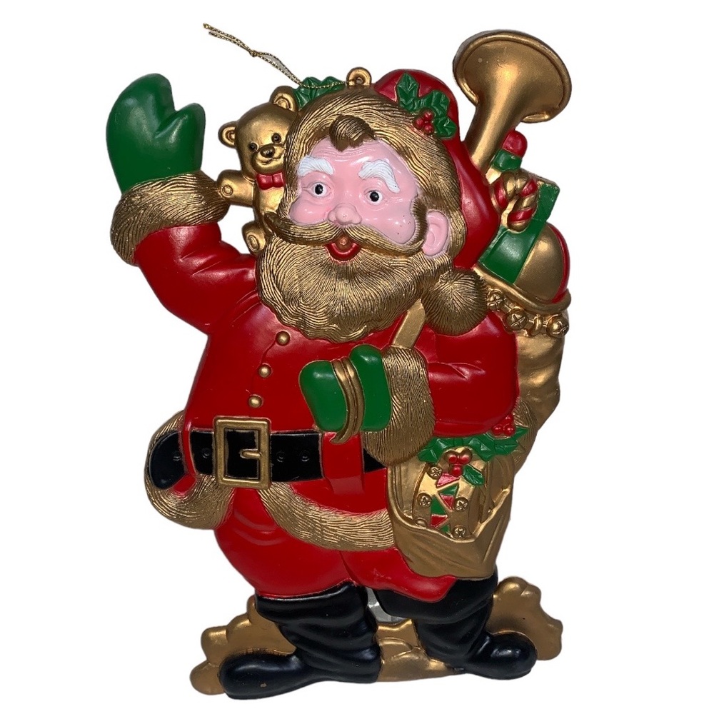 Vintage Molded Plastic 12" Christmas Wall Door Decoration Santa